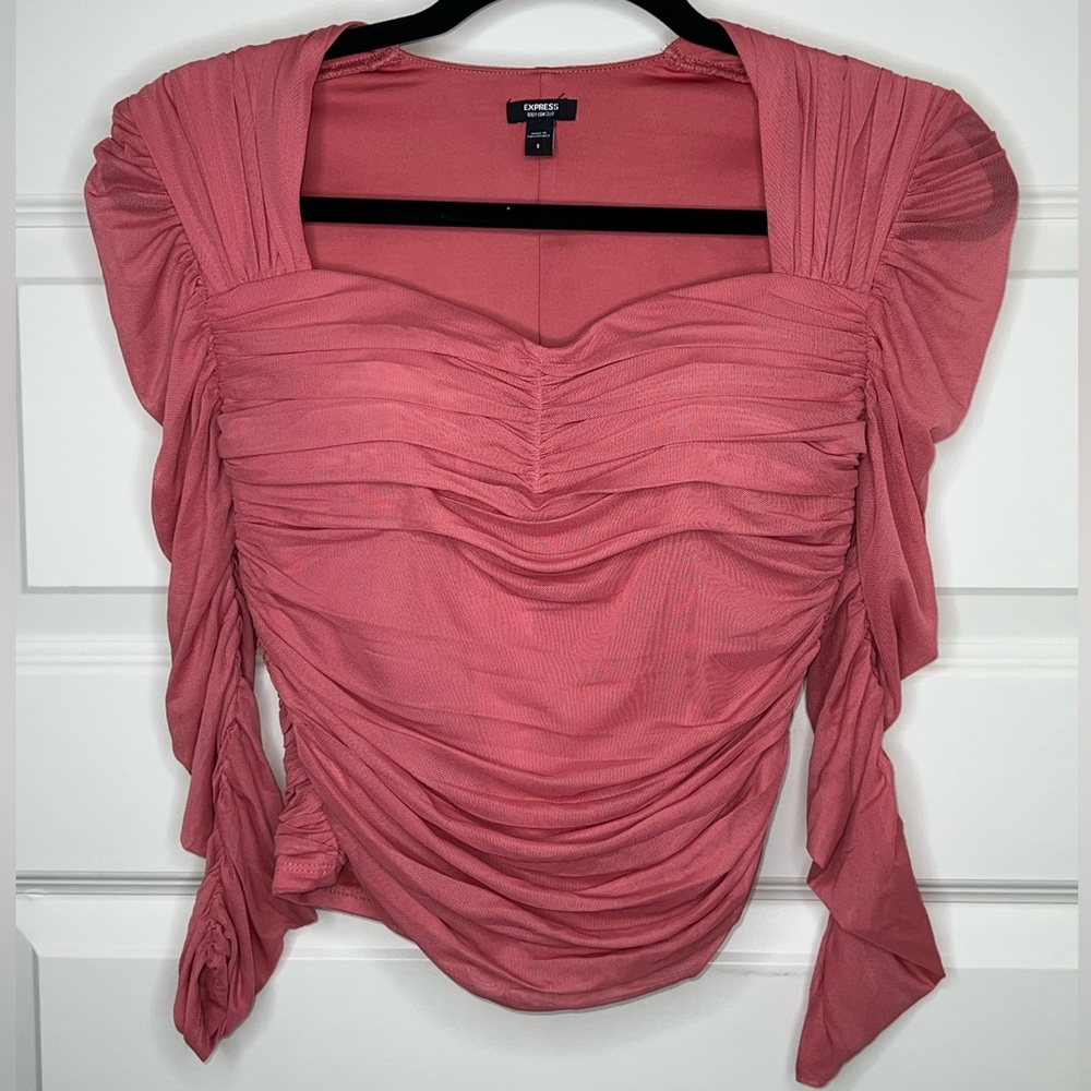 Express Pink Body Contour Padded Top with Mesh Sleeves. Size Small.